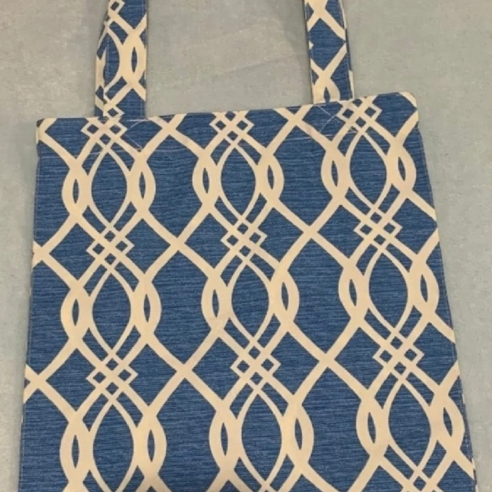 Blue and White Geometric Pattern Tote Bag